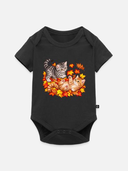 Herbstkätzchen im Herbstlaub - Baby Premium Kurzarmbody - Schwarz