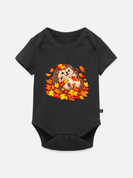 Herbstlicher Igel mit Blättern - Baby Premium Kurzarmbody - Schwarz