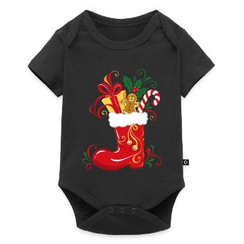 Nikolausstiefel mit Geschenken - Weihnachten - Baby Premium Kurzarmbody - Schwarz - Vorne