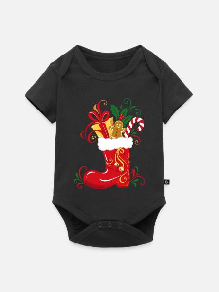 Nikolausstiefel mit Geschenken - Weihnachten - Baby Premium Kurzarmbody - Schwarz