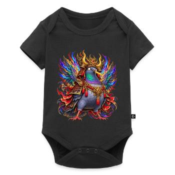 Verrückte Samurai-Taube mit Pommes - Baby Premium Kurzarmbody - Schwarz - Vorne