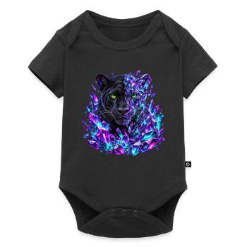 Schwarzer Panther mit grünen Augen und violetten Kristallen - Baby Premium Kurzarmbody - Schwarz - Vorne