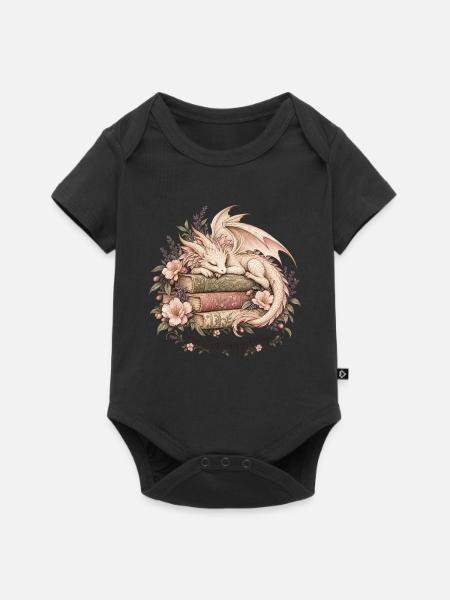 Schlafender Bücherdrache – Happy Endings - Baby Premium Kurzarmbody - Schwarz