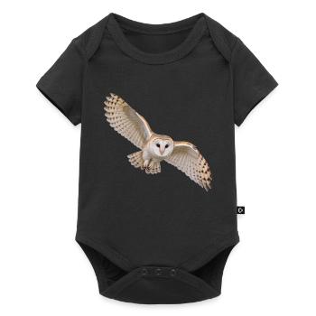 Schleiereule im Flug – Eule mit hellem Herzgesicht - Baby Premium Kurzarmbody - Schwarz - Vorne