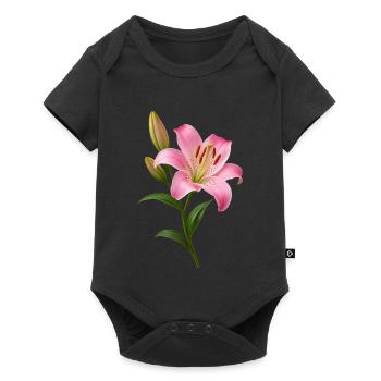 Rosa Lilienblüten-Grafik - Baby Premium Kurzarmbody - Schwarz - Vorne