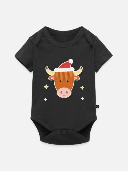 Highland Cow mit Weihnachtsmütze - Baby Premium Kurzarmbody - Schwarz