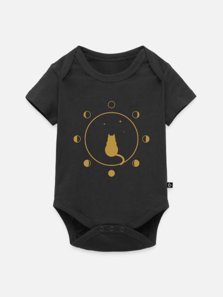 Katzen- und Mondphasen – goldene Silhouette - Baby Premium Kurzarmbody - Schwarz