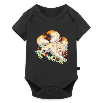 Kitsune Fuchs mit Flammen und Ahorn | Noventra - Baby Premium Kurzarmbody - Schwarz - Vorne