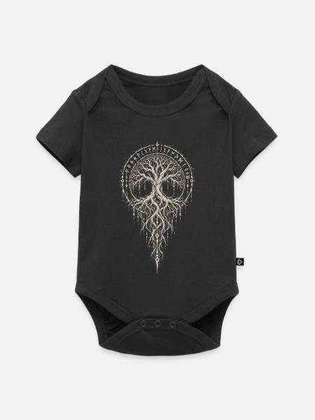 Yggdrasil mit Wurzelstab in Hexentinte - Baby Premium Kurzarmbody - Schwarz