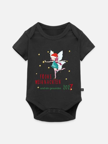 Weihnachtsfee mit Santa-Hut und Sternen - Baby Premium Kurzarmbody - Schwarz