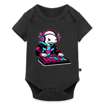 Neonrosa DJ Axolotl-Spielzeug - Baby Premium Kurzarmbody - Schwarz - Vorne