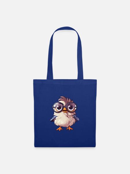 Spatz mit Brille Cartoon Kawaii Illustration - Stoffbeutel - Royalblau