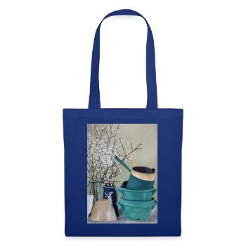 Ölgemälde Kunst Stillleben Küche Vintage Blüten - Stoffbeutel - Royalblau - Vorne