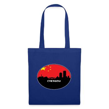 Chengdu-China-Flaggen-Skyline-Schattenbild-Reise - Stoffbeutel - Royalblau - Vorne