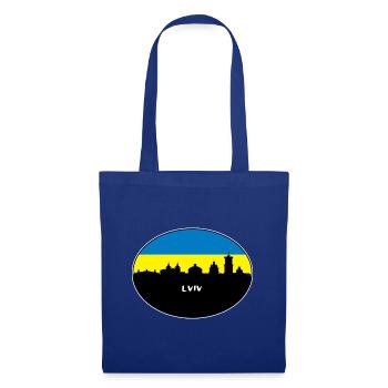 Lemberg, Ukraine, Flagge, Skyline, Silhouette, Reisen - Stoffbeutel - Royalblau - Vorne