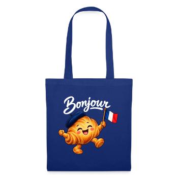 Cute French Croissant Bonjour Paris - Stoffbeutel - Royalblau - Vorne