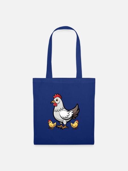 Huhn mit Küken - Stoffbeutel - Royalblau