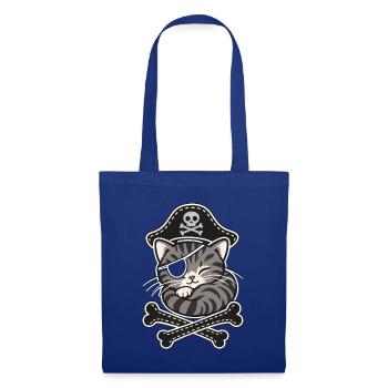 Piratenkatze Tigerkatze mit Augenklappe - Stoffbeutel - Royalblau - Vorne