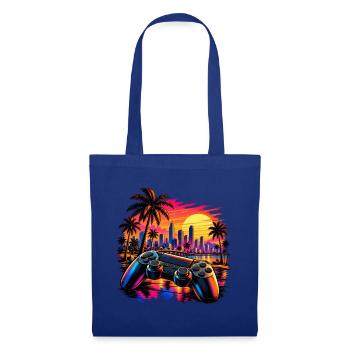 Sonnenuntergang mit Gamecontroller - Gamer Motiv - Stoffbeutel - Royalblau - Vorne