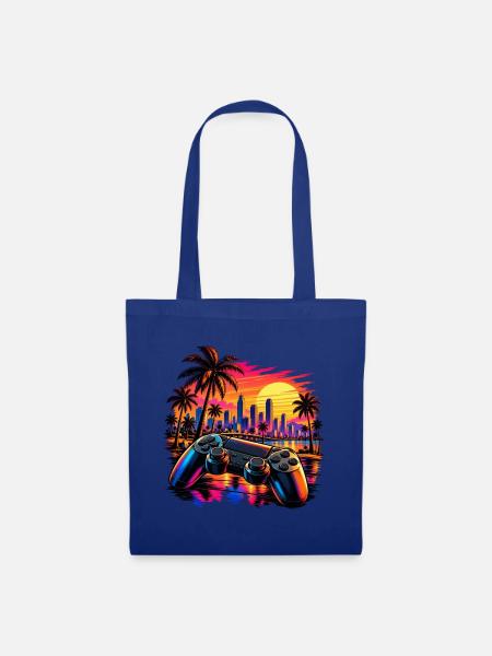 Sonnenuntergang mit Gamecontroller - Gamer Motiv - Stoffbeutel - Royalblau