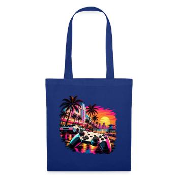 Miami Skyline Gamer Motiv - Geschenk für Gamer - Stoffbeutel - Royalblau - Vorne