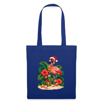 Santa Hat Flamingo – Rosa tropisches Weihnachten - Stoffbeutel - Royalblau - Vorne
