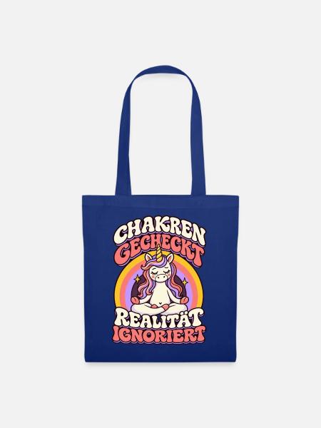 Yoga Einhorn – Chakren gecheckt - Stoffbeutel - Royalblau