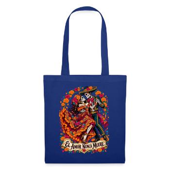 Liebe bleibt: Dia Muertos Paar - Stoffbeutel - Royalblau - Vorne