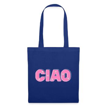 CIAO mit Blumen – Retro-Schriftzug in Pink und Min - Stoffbeutel - Royalblau - Vorne