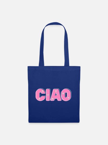 CIAO mit Blumen – Retro-Schriftzug in Pink und Min - Stoffbeutel - Royalblau