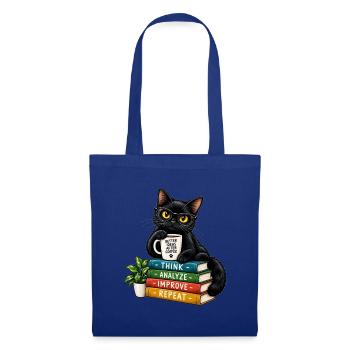 Nerdy Katze mit Kaffee und Büchern - Stoffbeutel - Royalblau - Vorne