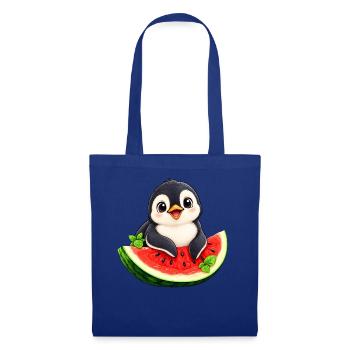 Süßer Cartoon Pinguin Melone Sommer - Stoffbeutel - Royalblau - Vorne