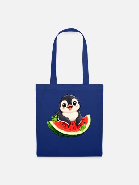 Süßer Cartoon Pinguin Melone Sommer - Stoffbeutel - Royalblau