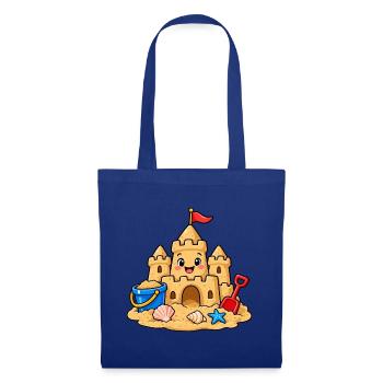 Lustige Sandburg am Strand – Süßes Sommer Comic - Stoffbeutel - Royalblau - Vorne