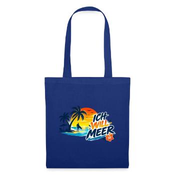 Tropischer_Sonnenuntergang_mit_ICH_WILL_MEER - Stoffbeutel - Royalblau - Vorne