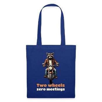 Two Wheels, Zero Meetings – Biker-Waschbär - Stoffbeutel - Royalblau - Vorne