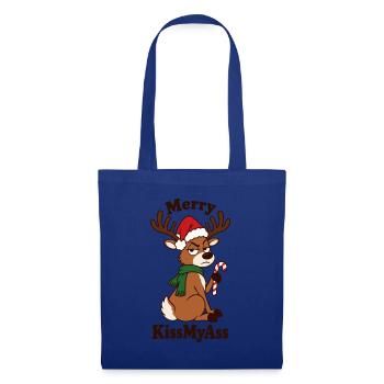 Fröhliche Kissmyass – Weihnachtsrentiere - Stoffbeutel - Royalblau - Vorne