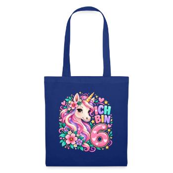 Ich Bin 6 Einhorn 6. Geburtstag Mädchen - Stoffbeutel - Royalblau - Vorne