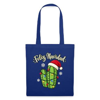 Feliz Navidad – Weihnachtskaktus mit bunter Lichte - Stoffbeutel - Royalblau - Vorne