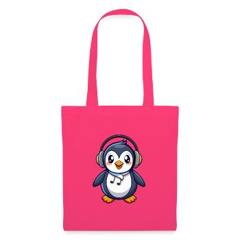 Pinguin Lustige Zeichentrickfigur Kopfhörermusik - Stoffbeutel - Azalea - Vorne