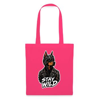 Bleib wild, harter Dobermann-Biker dicke Umrisszeichnung - Stoffbeutel - Azalea - Vorne