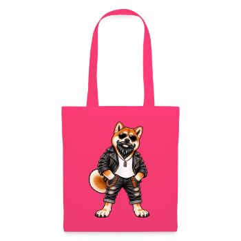 Akita mit Bart und Lederjacke – Cooler Biker Hund - Stoffbeutel - Azalea - Vorne