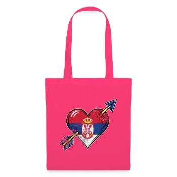 Serbien Flagge Herz mit Pfeil used look - Stoffbeutel - Azalea - Vorne