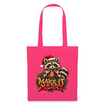 Make it Merry Waschbär Weihnachten Low Poly Shirt - Stoffbeutel - Azalea - Vorne