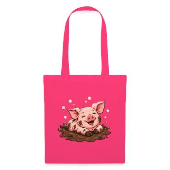 Glückliches Schweinchen Matschpfütze Doodle Shirt - Stoffbeutel - Azalea - Vorne