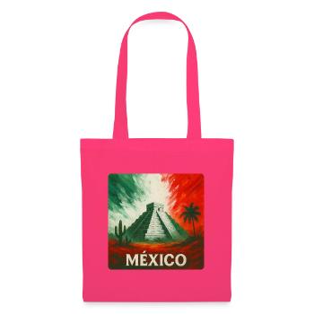 Mexiko Pyramide mit Kaktus in Landesfarben - Stoffbeutel - Azalea - Vorne