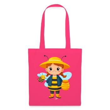 Kleine Comic Imkerin Biene Honig Kinder T-Shirt - Stoffbeutel - Azalea - Vorne