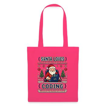 Santa Loves Coding – Pixel Ugly Sweater Look - Stoffbeutel - Azalea - Vorne