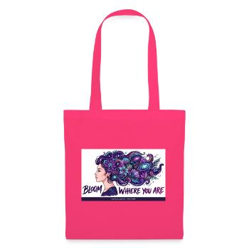 Kosmische Blüten im Haar - Stoffbeutel - Azalea - Vorne