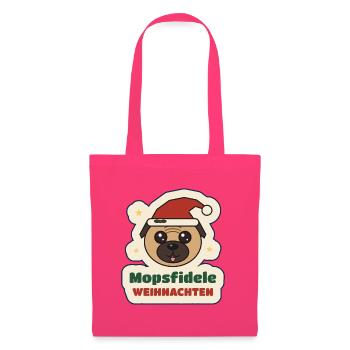 Mopsfidele Weihnachten – Mops mit Weihnachtsmütze - Stoffbeutel - Azalea - Vorne